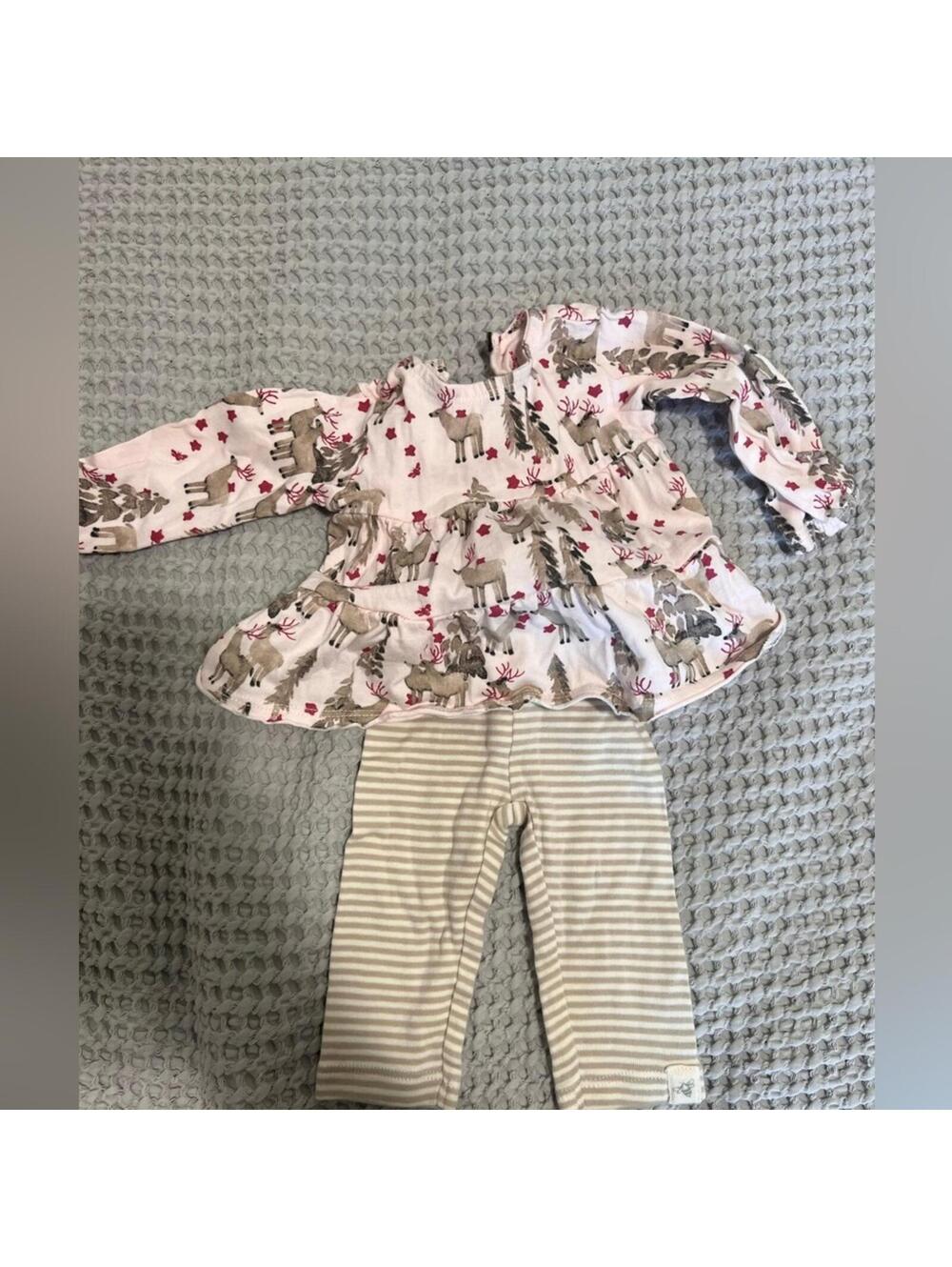 Burt's Bees Baby Newborn Pink and Cream Two-Piece Outfit with Reindeer Print